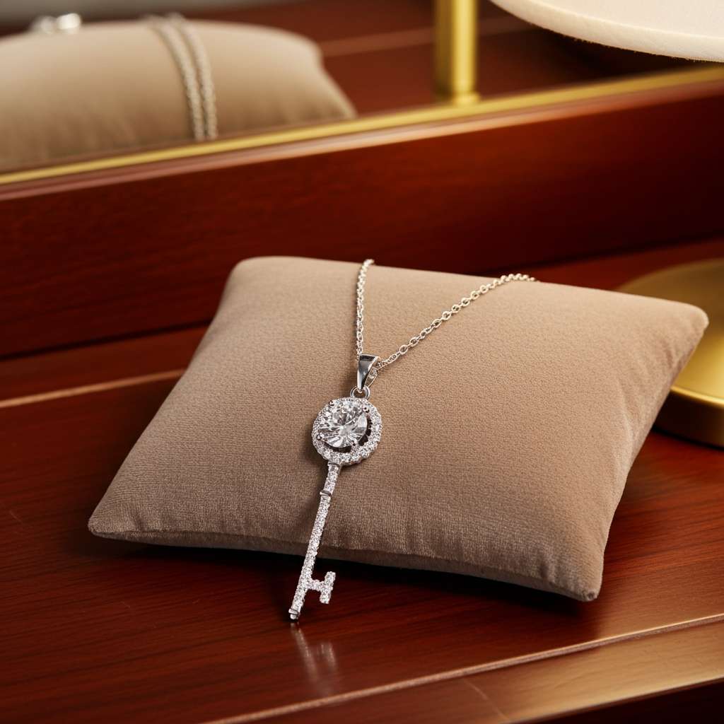 Moissanite Key Necklace — 1 Carat | Argento 925