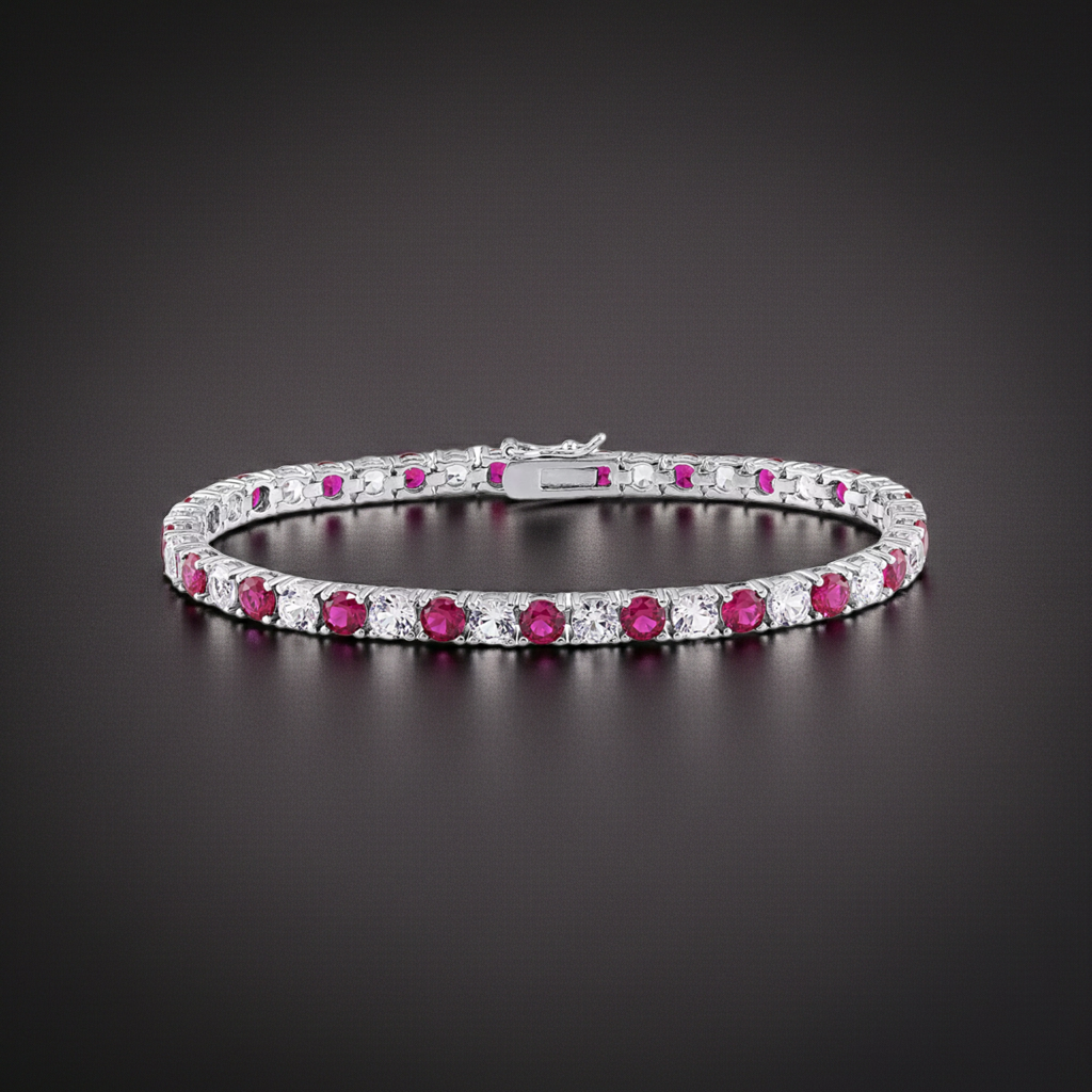 Bracciale Tennis Rubino & Zaffiro Bianco – Oro 14kt (18,4cm)