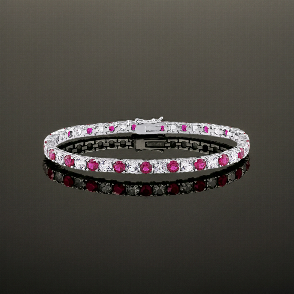 Bracciale Tennis Rubino & Zaffiro Bianco – Oro 14kt (18,4cm)