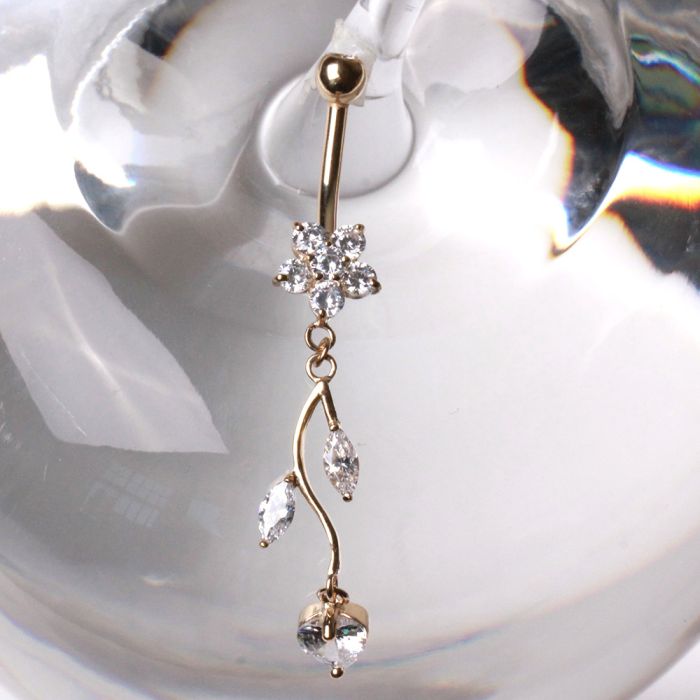 Piercing Ombelico in Oro 14Kt – Fiore & Vite con Zirconi