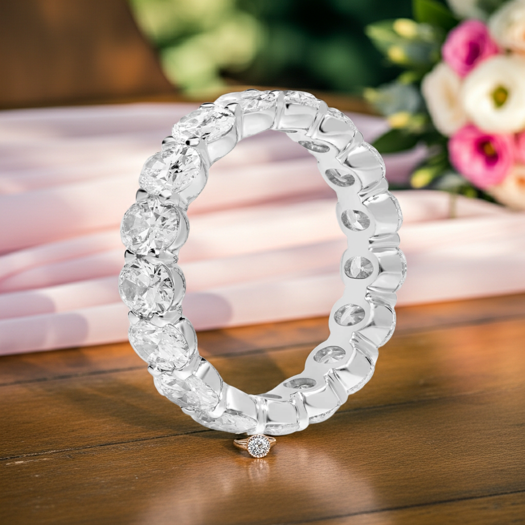 Anello Eternity Moissanite Ovale 5 CTW – Oro Bianco 14kt