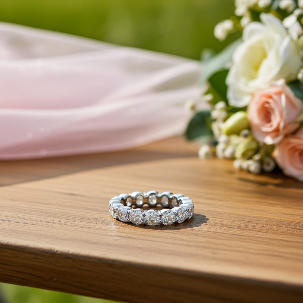 Anello Eternity Moissanite Ovale 5 CTW – Oro Bianco 14kt