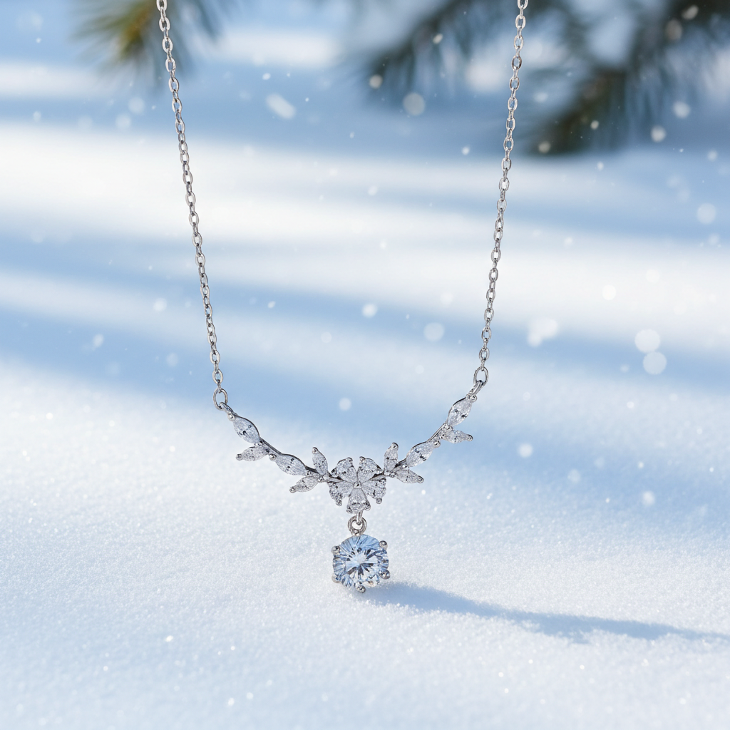1 Carat Moissanite 925 Sterling Silver Leaf Flower Necklace