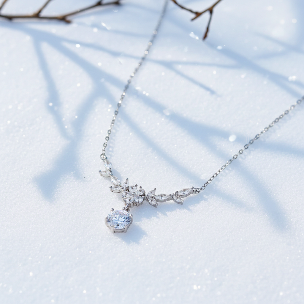 1 Carat Moissanite 925 Sterling Silver Leaf Flower Necklace