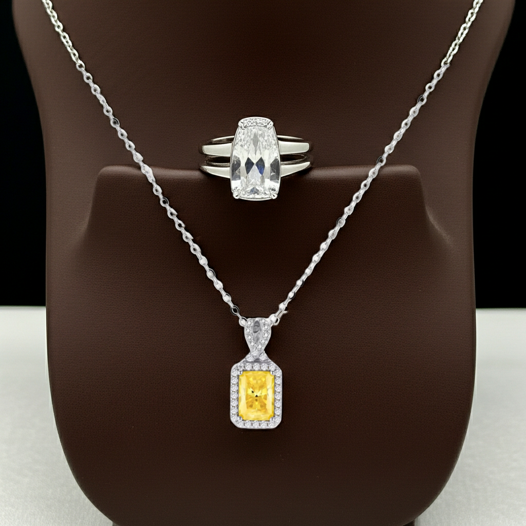 Set Moissanite Gold — Collana + Anello | 2 Carati VVS1 | Argento 925