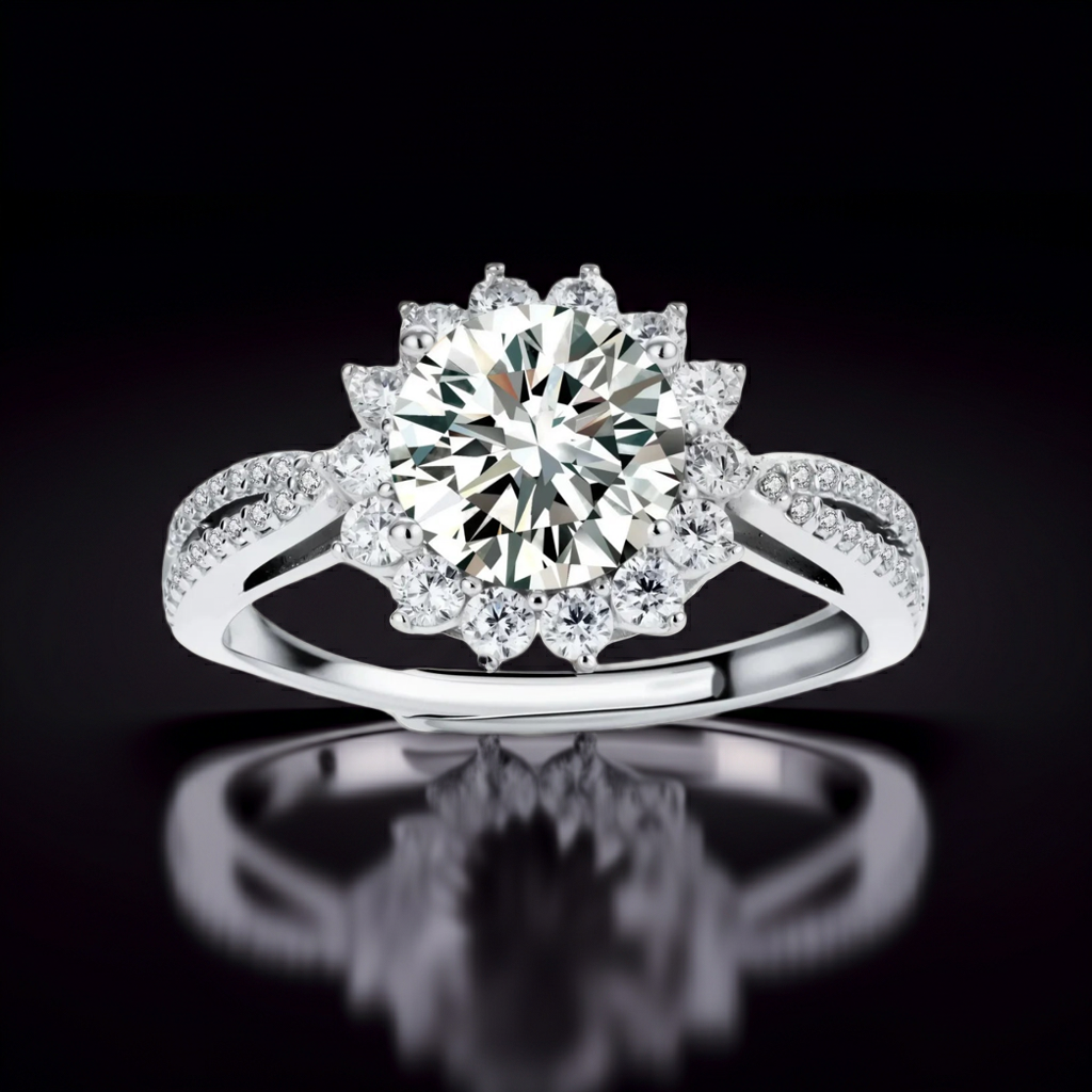 Anello Halo Stellare | Moissanite Rotonda 2ct VVS1