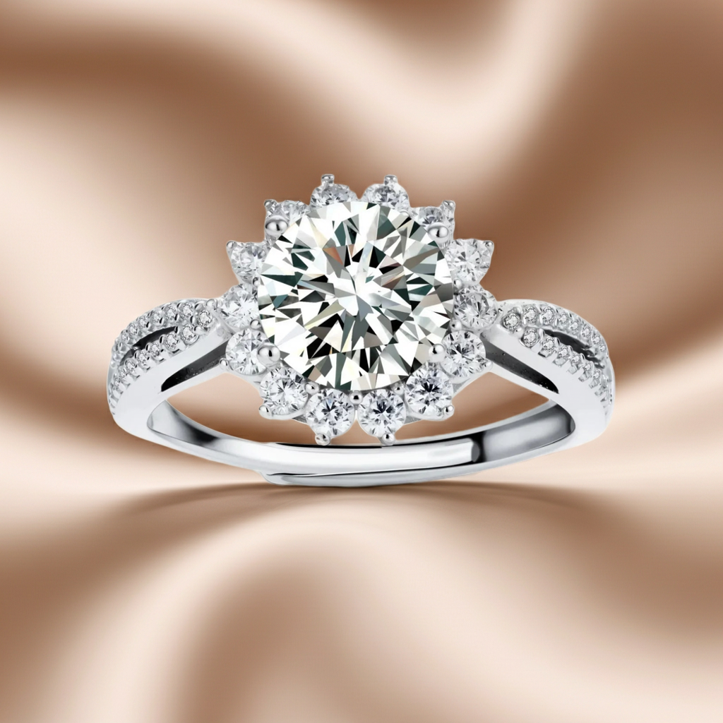 Anello Halo Stellare | Moissanite Rotonda 2ct VVS1