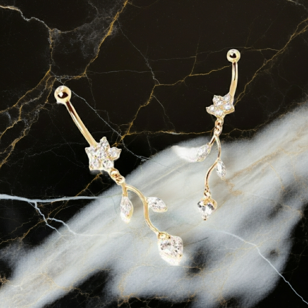 Piercing Ombelico in Oro 14Kt – Fiore & Vite con Zirconi