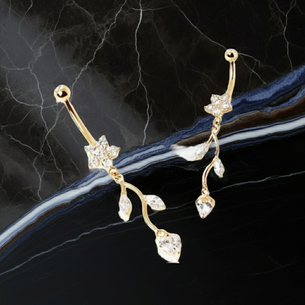 Piercing Ombelico in Oro 14Kt – Fiore & Vite con Zirconi