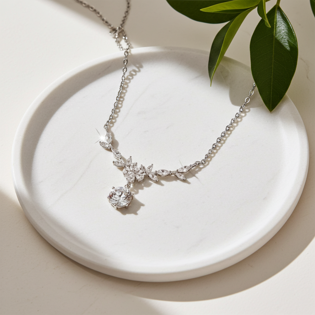 1 Carat Moissanite 925 Sterling Silver Leaf Flower Necklace
