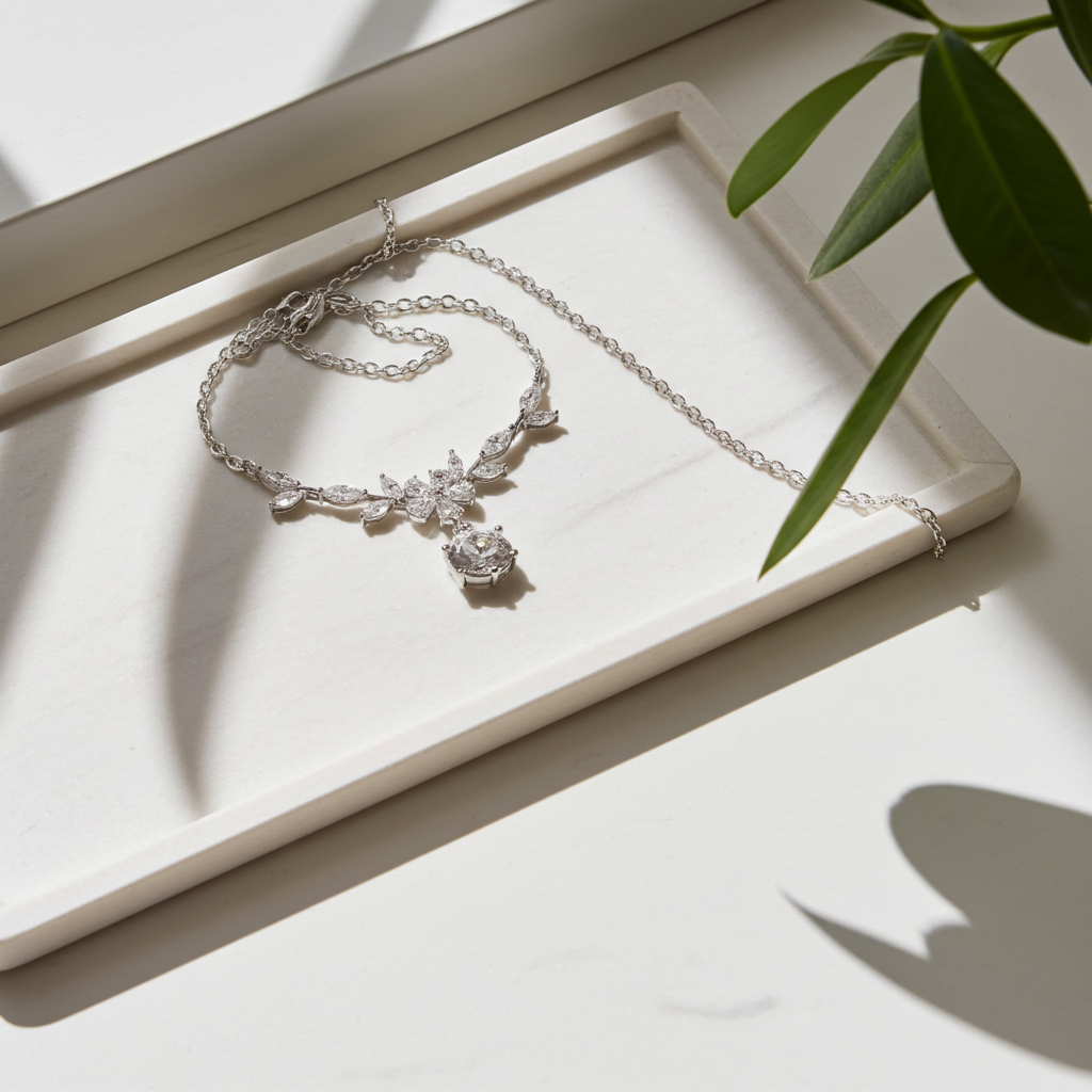1 Carat Moissanite 925 Sterling Silver Leaf Flower Necklace